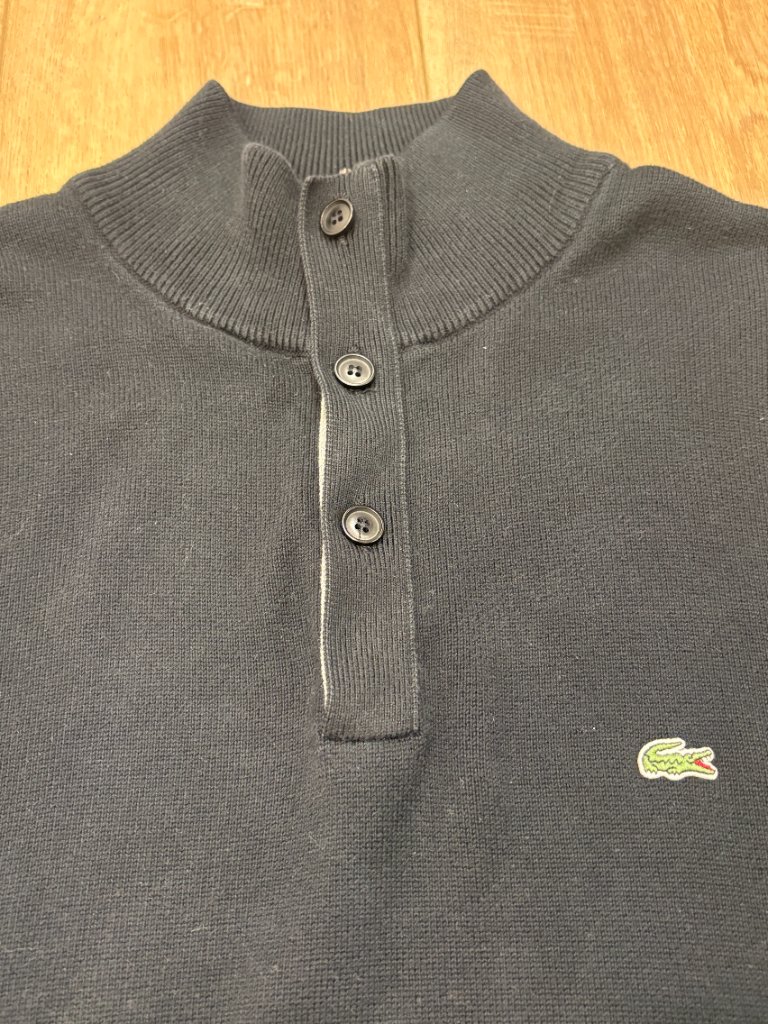 Lacoste Men's Cotton 1/4 Button Mock Neck Sweater Black Sz 7 Or Xl — image 4 of 8